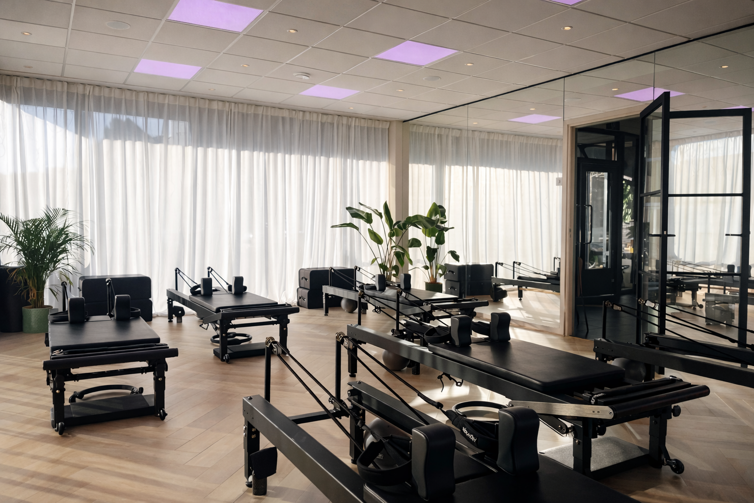 Overzicht van de reformer pilates studio